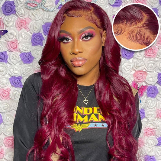 99J Burgundy Color Body Wave 55 13x4 HD Lace Front Wigs For Black Women