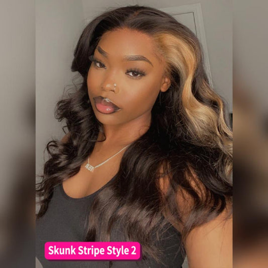 Skunk Stripe Hair Natural Wave Wig Body Wave Lace Front Wig