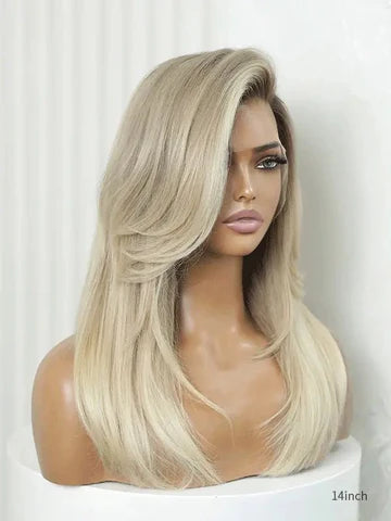 Ash Blonde Dark Roots 180% Density Glueless Wig