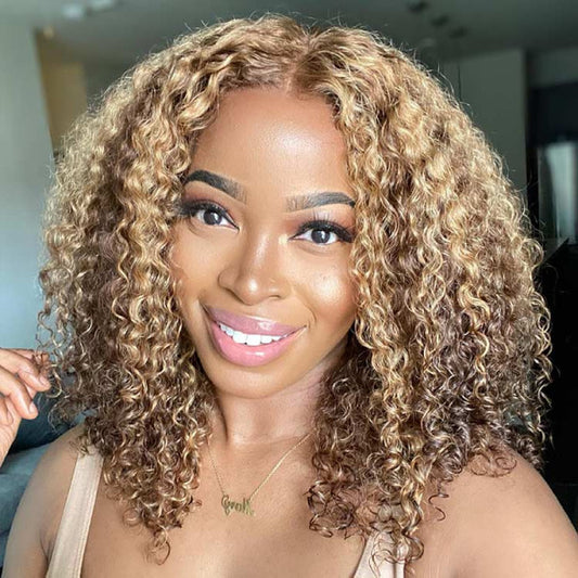 Brown Wig With Blonde Highlights Curly Lace Wig