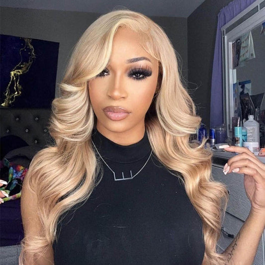 Milk Tea Hair Color With Highlights Body Wave Lace Front Wigs