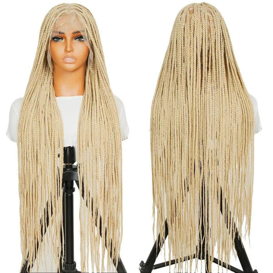 Blonde 36 Knotless Square Full Handmade Premium Synthetic Fiber Box Braided Wig