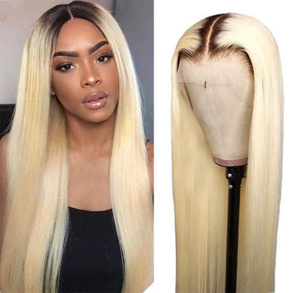 Straight 613 Blonde Human Hair Full Lace Front Wig With Dark Roots