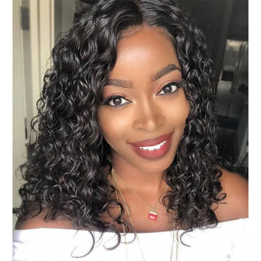 Water Wave Bob Transparent Lace Closure Wigs Human Hair