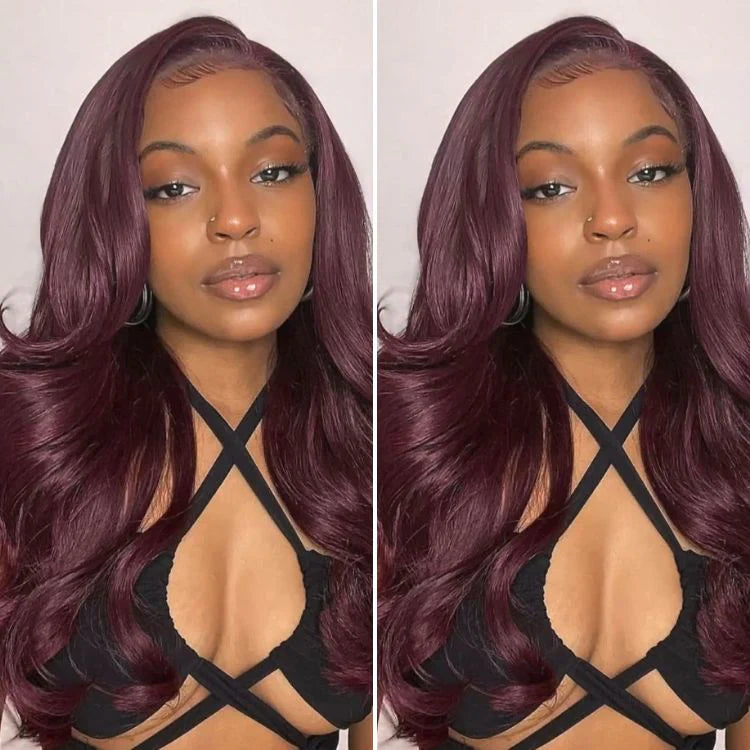 Chic Burgundy 99J Layered Cut Loose Body Wave Glueless 5x5 Closure Lace Human Hair Wig Pre-Cut Lace