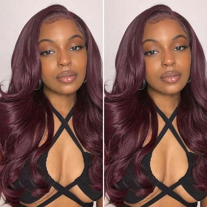 Chic Burgundy 99J Layered Cut Loose Body Wave Glueless 5x5 Closure Lace Human Hair Wig Pre-Cut Lace