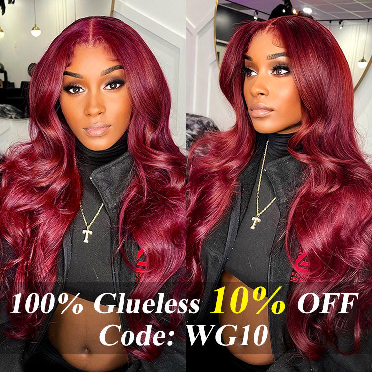 Glueless Ready To Go Wigs - 99J Burgundy Body Wave