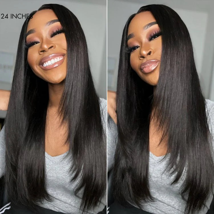 180% Density | Trendy Layered Cut Pre-plucked Glueless 5x5 Closure Lace Wig 100% Human Hair