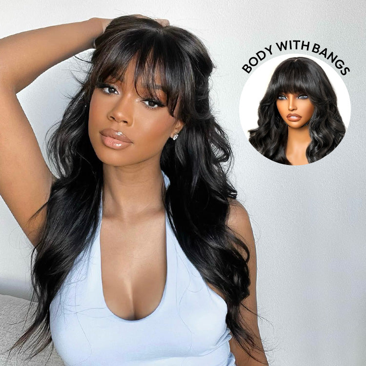 Bangs 5*5 Ready to Go Pre-Cut Lace Closure 180% Density Wigs For Women