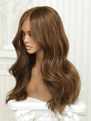 Human Hair Brown Highlights Glueless Wig