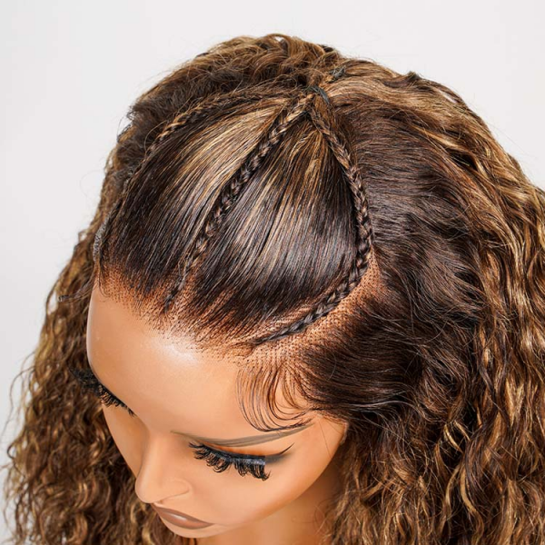 Glueless Highlight Wig With Braids Water Wave