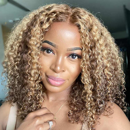 Brown Wig With Blonde Highlights Curly Lace Wig