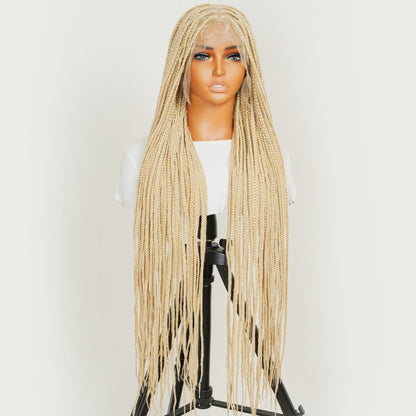 Blonde 36 Knotless Square Full Handmade Premium Synthetic Fiber Box Braided Wig