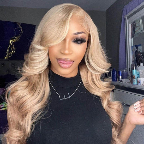 Milk Tea Hair Color With Highlights Body Wave Lace Front Wigs