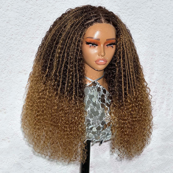 Ombre Brown Color Curly Glueless Braided Human Hair Wig