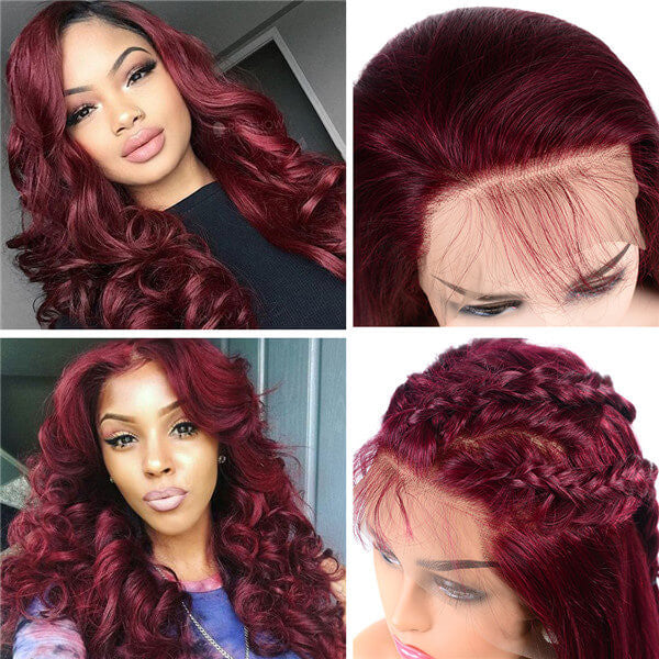 99J Burgundy Color Body Wave 55 13x4 HD Lace Front Wigs For Black Women