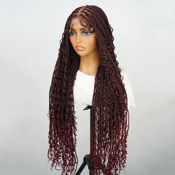 #1B/99J 36 Inches Full Lace Premium Synthetic Fiber Bohemian Box Braided Wigs Knotless