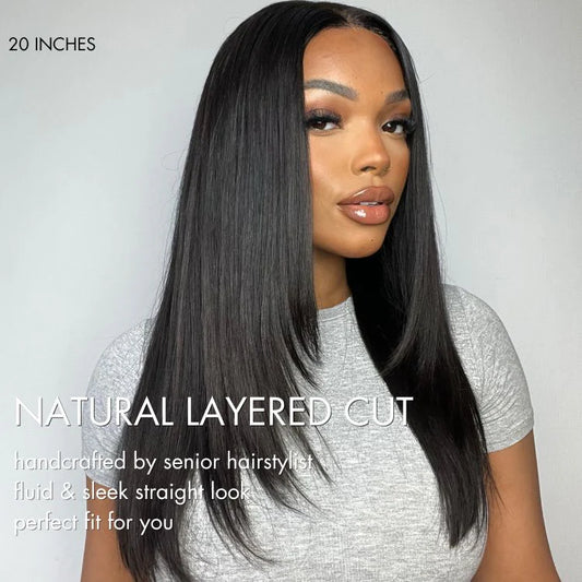 180% Density | Trendy Layered Cut Pre-plucked Glueless 5x5 Closure Lace Wig 100% Human Hair