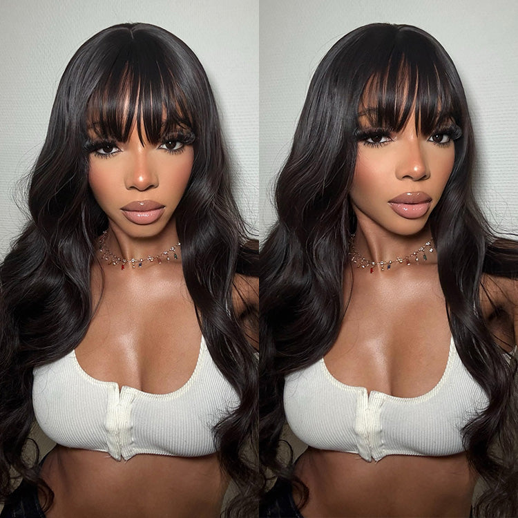 Bangs 5*5 Ready to Go Pre-Cut Lace Closure 180% Density Wigs For Women