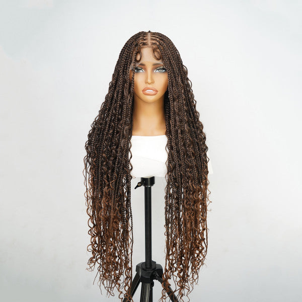 #1B/30 36 Inches Full Lace Premium Synthetic Fiber Bohemian Box Braided Wigs Knotless