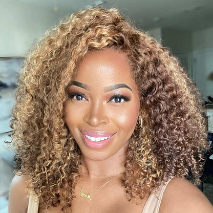 Brown Wig With Blonde Highlights Curly Lace Wig