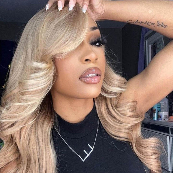 Milk Tea Hair Color With Highlights Body Wave Lace Front Wigs