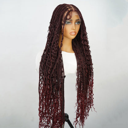 #1B/99J 36 Inches Full Lace Premium Synthetic Fiber Bohemian Box Braided Wigs Knotless