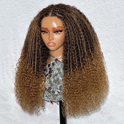 Ombre Brown Color Curly Glueless Braided Human Hair Wig