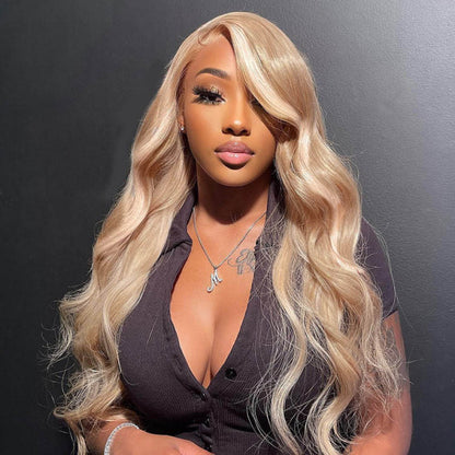 Milk Tea Hair Color With Highlights Body Wave Lace Front Wigs