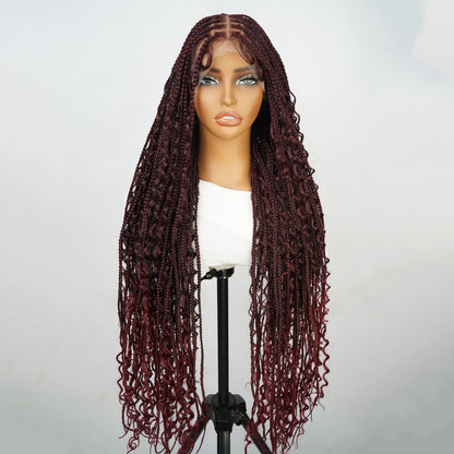 #1B/99J 36 Inches Full Lace Premium Synthetic Fiber Bohemian Box Braided Wigs Knotless