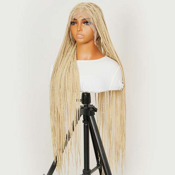 Blonde 36 Knotless Square Full Handmade Premium Synthetic Fiber Box Braided Wig