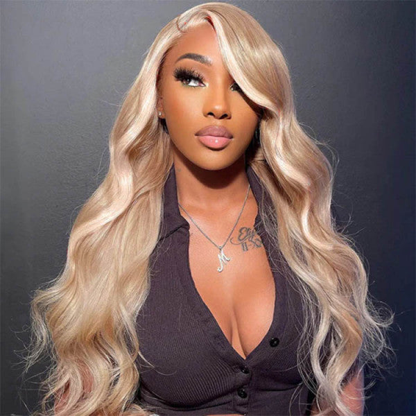 Milk Tea Hair Color With Highlights Body Wave Lace Front Wigs