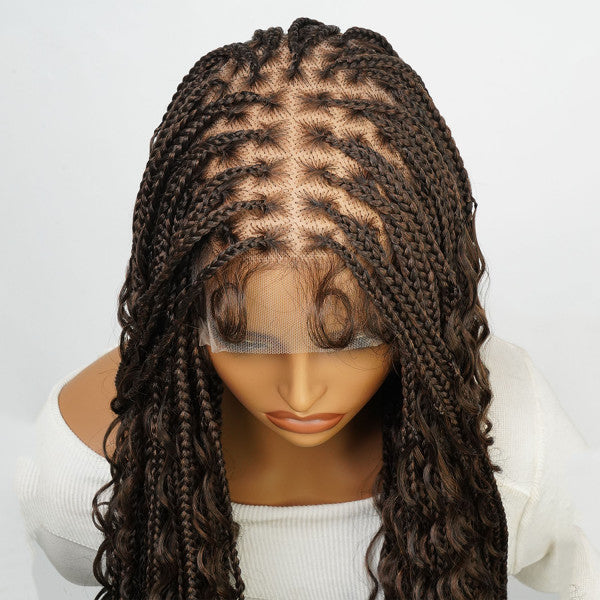 #1B/30 36 Inches Full Lace Premium Synthetic Fiber Bohemian Box Braided Wigs Knotless