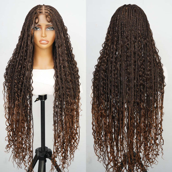 #1B/99J 36 Inches Full Lace Premium Synthetic Fiber Bohemian Box Braided Wigs Knotless