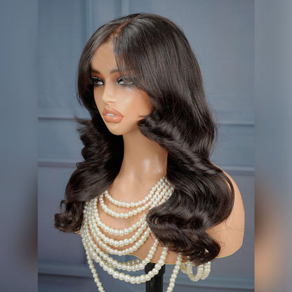 Long Natural Wavy Curtain Bangs Human Hair Glueless 5x5 Lace Closure Wigs-Ready And Go Wig