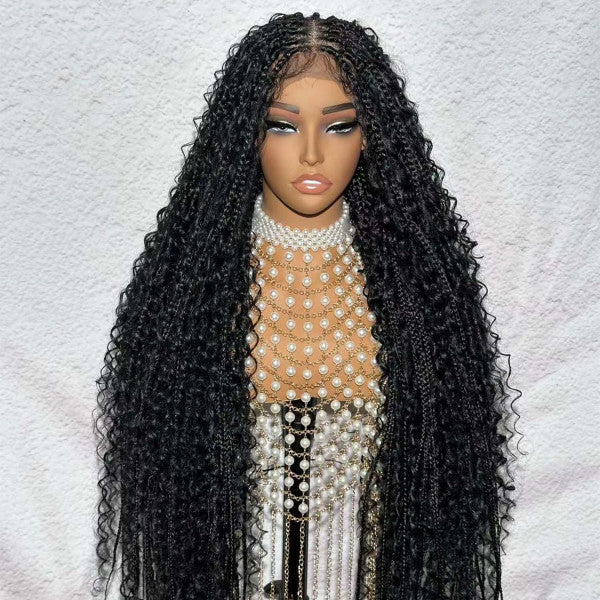 Full Lace Premium Synthetic Fiber Bohemian Box Braided Wigs Wavy