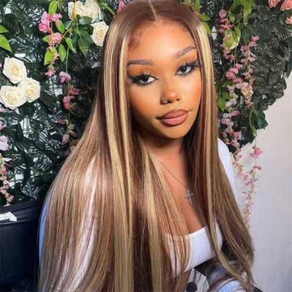 Brown Wig With Blonde Highlights Lace Front Human Hair Wig