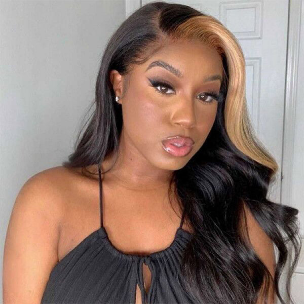 Skunk Stripe Hair Natural Wave Wig Body Wave Lace Front Wig