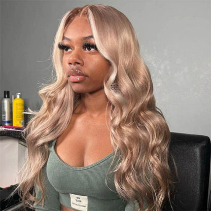 Milk Tea Hair Color With Highlights Body Wave Lace Front Wigs