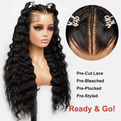 Ready & Go Wigs Pre-Styled Crimp 13x6 HD Frontal Wigs Braiding Human Hair 250% Density