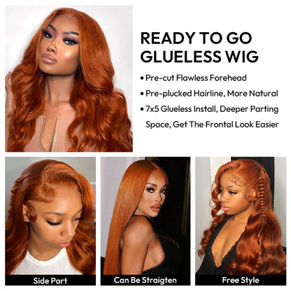 Ginger Copper Color Wig Body Wave Pre-cut 7x5