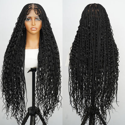 #1B/30 36 Inches Full Lace Premium Synthetic Fiber Bohemian Box Braided Wigs Knotless