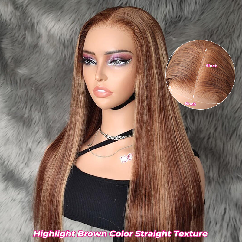 M-Cap Highlight Brown Color 9x6 Lace Wear Go Glueless Wig Pre Plucked Natural Hairline With Mini Knots