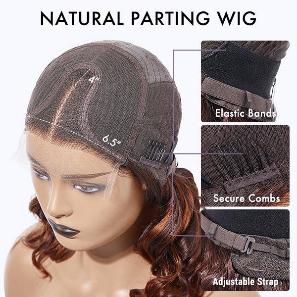 Elegant Brown Ombre Loose Wave Minimalist HD Lace Glueless Short Wig 100% Human Hair Pre-Cut Lace